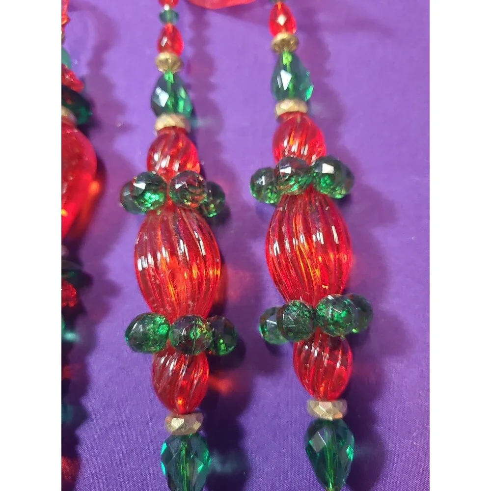 Lot Of 4  Red/Green/Gold Plastic Finial Hanging Ornament With Ribbon Hanger